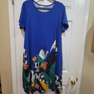 LuLaRoe Royal Blue Midi Dress with Floral Border, Size L